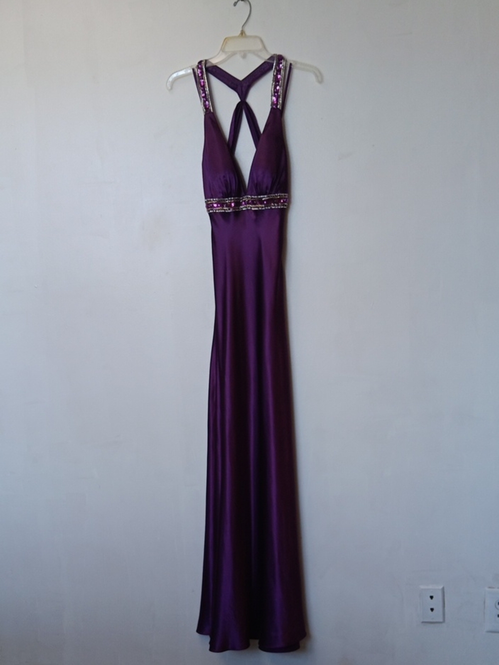 Striking Vintage Faviana Royal Purple Beaded Maxi Gown